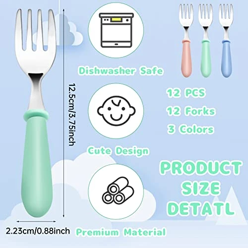 12PCS Toddler Forks Toddler Utensils,Stainless Steel Baby Forks,Kids Silverware Children's Cutlery Set For Self Feeding,BPA Free Kids Flatware Metal Forks For Boys Girls Safe Dining(Mixcolor 12 Forks) 2 12PCS Toddler Forks Toddler Utensils,Stainless Steel Baby Forks,Kids Silverware Children's Cutlery Set For Self Feeding,BPA Free Kids Flatware Metal Forks For Boys Girls Safe Dining(Mixcolor 12 Forks) - Image 2