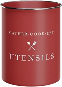 White Utensil Holder For Kitchen Countertop, Farmhouse Metal Utensil Crock, Rustic Country Decorative Kitchen Utensil Caddy Large, 5.5x6.75 -Kitchen Island Sale 41th432XpL. AC