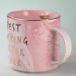 Best Sister Ever Gifts Mug - Graduation And Birthday Gift For Friends - Pink Marble Ceramic Coffee Cup 11.5 Oz