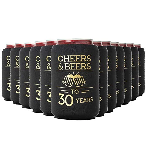 Cheers And Beers To 30 Years Can Coolers, 30th Birthday Party Coolies, Set Of 12, Black And Gold Can Coolers, Perfect For Birthday Parties, Birthday Decorations… 1 Cheers And Beers To 30 Years Can Coolers, 30th Birthday Party Coolies, Set Of 12, Black And Gold Can Coolers, Perfect For Birthday Parties, Birthday Decorations…