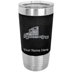 20oz Vacuum Insulated Tumbler Mug, Truck Cab, Personalized Engraving Included (Faux Leather, Black)