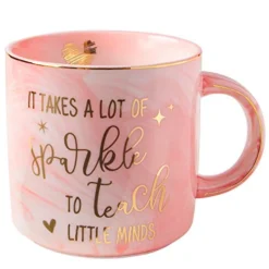 Preschool Teacher Appreciation Mug Gifts For Women - It Takes A Lot Of Sparkles To Teach Little Minds - Pink Marble Coffee Cup 11 Oz