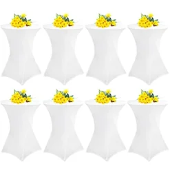 8 Packs Cocktail Spandex Stretch Tablecloth 32''x43'' White Cocktail Round Table Cover Tablecloth, Fitted High Top Stretch For Round Tables Or Wedding Party Banquet Birthday