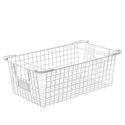 4 Pack Stackable Wire Storage Baskets With Handles,For Kitchen, Bathroom, Cabinets, Cupboards, Counter Top - Freezer & Pantry Organizer Bins, For Snacks, Drinks, Potatoes, Onions, Meat (White-XL)