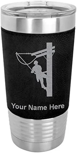 20oz Vacuum Insulated Tumbler Mug, Lineman, Personalized Engraving Included (Faux Leather, Rustic) -Kitchen Island Sale 41urLfzBpL. AC