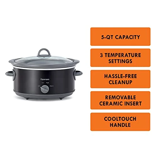 Enmore 5 Qt (4.7L) Slow Cooker, Black And Gray, Compact Countertop Cooking, Simple Dial Control, Easy To Use, Warm, Braise, Simmer, Sous Vide, Stew, Soup, Curry, Chili, Fondue, Yogurt 3 Enmore 5 Qt (4.7L) Slow Cooker, Black And Gray, Compact Countertop Cooking, Simple Dial Control, Easy To Use, Warm, Braise, Simmer, Sous Vide, Stew, Soup, Curry, Chili, Fondue, Yogurt - Image 3