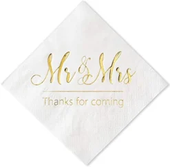 Wedding Napkins Mr And Mrs Gold Cocktail Beverage Dessert Napkins For Wedding Shower Engagement Party Decorations, Wedding Cake Table Decor Supplies. 100 Pcs, 3-Ply