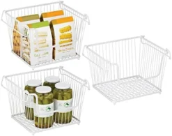MDesign Stackable Metal Basket For Kitchen Storage - Wire Farmhouse Bin Basket W/Handles For Pantry - Stacking Wire Basket Organizer For Food, Drinks, Snacks - Hyde Collection, 3 Pack, Bronze -Kitchen Island Sale 41v9AYRCZL. AC