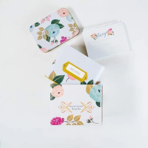 Polite Society White Floral Recipe Box | 24 Size 4x6 Recipe Cards & 12 Dividers | Vintage Style Recipe Tin 2 Polite Society White Floral Recipe Box | 24 Size 4x6 Recipe Cards & 12 Dividers | Vintage Style Recipe Tin - Image 2