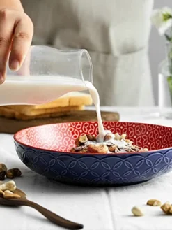 Vibrant Pasta Bowls, 8.5'' Large Salad Bowls, 34 Oz Porcelain Pasta Serving Bowl Set Of 4, Bowls For Pasta, Salad, Soup, Oatmeal, Ideal Mother's Day Gift, Home Decor -Kitchen Island Sale 41voDpvWJoL