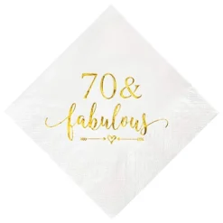 70 And Fabulous Cocktail Napkins Gold For Women 70th Birthday Decorations, 70th Birthday Bevergae Dessert Cake Table Supplies, 50Pcs, 3-Ply