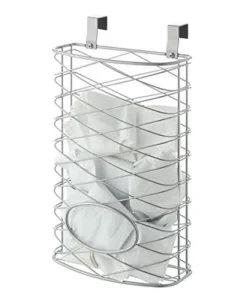 SunnyPoint Over Cabinet Kitchen Storage Organizer Holder Or Basket - Hang Over Cabinet Doors In Kitchen/Pantry - Holds Up To 50 Plastic Shopping Bags (SILVER)