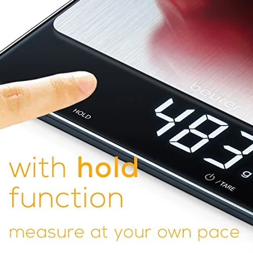 Beurer KS34 Digital Kitchen Scale - Precise Scale For Food Ounces And Grams, 33lbs Capacity, XL Weighing Platform For Meal Prep, Magic Display, Tare Function - Batteries Included - Black Glass 3 Beurer KS34 Digital Kitchen Scale - Precise Scale For Food Ounces And Grams, 33lbs Capacity, XL Weighing Platform For Meal Prep, Magic Display, Tare Function - Batteries Included - Black Glass - Image 3