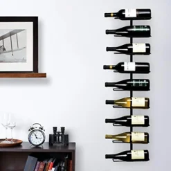 True Rue Align Wall-Mounted Wine Rack, Black Wrought Iron, Minimalist Modern Wine Display, Alcohol Storage Solution, Holds Nine Standard Wine Bottles, 37.75" X 9.75" -Kitchen Island Sale 41wgJSs07XL