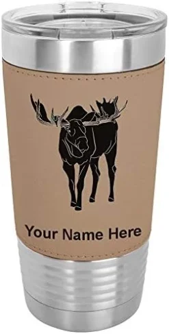 20oz Vacuum Insulated Tumbler Mug, Moose, Personalized Engraving Included (Faux Leather, Rustic) -Kitchen Island Sale 41x1jGIfv0L. AC