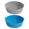 YCQQPRO Silicone Air Fryer Liner, 9.5inch Reusable Air Fryer Silicone Basket, Heat Resistant Easy Cleaning Air Fryers Silicone Pot For 6QT Or Bigger Air Fryer Oven Acessories (2 Pack, Blue & Grey)