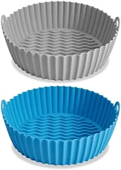 YCQQPRO Silicone Air Fryer Liner, 9.5inch Reusable Air Fryer Silicone Basket, Heat Resistant Easy Cleaning Air Fryers Silicone Pot For 6QT Or Bigger Air Fryer Oven Acessories (2 Pack, Blue & Grey) -Kitchen Island Sale 41x3AEP6MPL. AC
