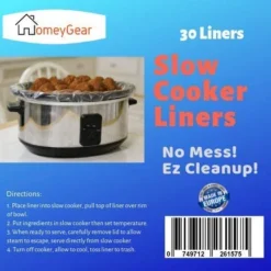 30 Count Large Crock Pot & Slow Cooker Liners - 22”x12” 3 To 7 Quart Easy Clean Up Plastic Bags For Crockpot, Aluminum Cooking Trays, Pans - Non-Stick & Oven/Microwave Safe - By HomeyGear