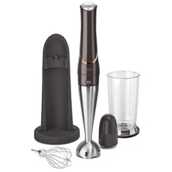 RUX Cordless Hand Immersion Blender, Durable 7.5” Blending Arm, Quickly Blend, Mix Smoothies, Easily Whip, Puree Sauces/Soups, Conveniently Rechargeable, Easy To Clean With Dishwasher Safe Removeable Parts, Stainless Steel/Black