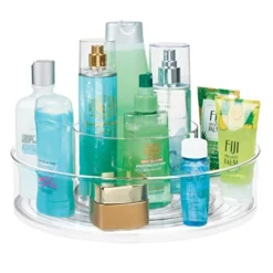 MDesign Plastic Lazy Susan Round Spinning Storage Tray; Rotating 360 Degree Carousel Organizer For Makeup, Cosmetic Organization; Holder For Nail Polish, Perfume, Health And Beauty Essentials - Clear
