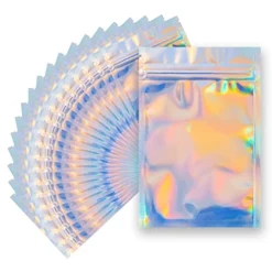100 Pieces Resealable Smell Proof Bags - 4 X 6 Inches Foil Pouch Bags， Flat Clear Ziplock Food Storage Bags Plastic Packaging Foil Mylar Bags For Party Favor Food Storage (Holographic Rainbow Color)