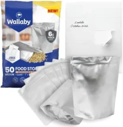 50x Wallaby 1-Quart Gusset Mylar Bag Bundle - (6 Mil - 7" X 10") Stand-Up Zipper Pouches + 50x Labels - Heat Sealable, Food Safe, & Reliable Long Term-Food Storage Solutions - Silver -Kitchen Island Sale 41xLvzOAaL. AC