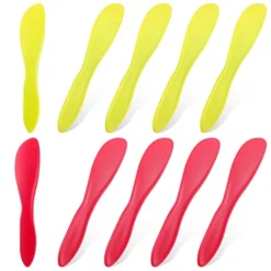 10 Pieces Plastic Butter Spreader Multi Purpose Butter Knife Spreader Versatile Butter Knife Frosting Knives For Soft Cheese Butter Cream Icing, Red And Yellow, 7 X 1.4 Inch