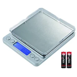 Food Scale Digital Kitchen Scale-500g/ 0.01g Small Pocket Jewelry Scale-6 Units, Back-Lit LCD Display-Stainless Steel, 2 Trays, Auto Off, Tare, PCS, Silver