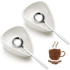 4 Pieces Coffee Spoon Rest And Spoon Small Teaspoon Holder Ceramic Coffee Spoon Rest For Coffee Bar Coffee Stirrers Holder For Coffee Station Kitchen Accessories Nice Present For Coffee Lovers