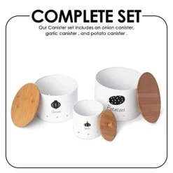 Canister Sets For The Kitchen | Potato Onion Garlic Storage, White Canisters Set Of 3 With Wooden Lids, Vegetable Fresh Keeper, Stainless Steel Containers, Long Life Shelf -Kitchen Island Sale 41yZIYVEC5L