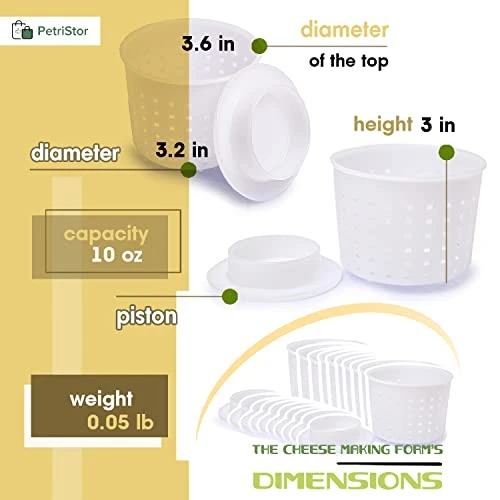 10 Pcs Cheese Molds + Pistons - Basic Cheese Mold 10 Oz (300 Ml) + Follower Piston - Cheese Making Kit With Piston - Cheese Mold For Cheese Making - Cheese Set For Press 3 10 Pcs Cheese Molds + Pistons - Basic Cheese Mold 10 Oz (300 Ml) + Follower Piston - Cheese Making Kit With Piston - Cheese Mold For Cheese Making - Cheese Set For Press - Image 3