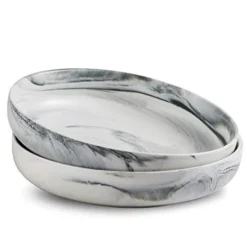 Porcelain Serving Bowl Set Ceramic Serving Bowl Set Salad Pasta Bowl Set 2 Pack, Grey Marble, Stackable 10-inch