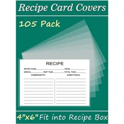 4x6 Recipe Card Protectors, 105 PACK Thick Recipe Card Covers Clear With 56 Divider Labels, Plastic Recipe Card Sleeves 1 Pockets Per Page Fit Into 4 X 6 Recipe Box And Recipe Cards Holder