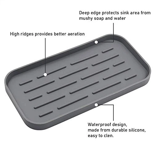 WeTest 2 Pack Premium Kitchen Sink Silicone Sponge Holder - Sink Organizer Tray For Soap Dispenser, Sponges, Scrubber (Black/Grey) (LJ-JSL-1127C1) 3 WeTest 2 Pack Premium Kitchen Sink Silicone Sponge Holder - Sink Organizer Tray For Soap Dispenser, Sponges, Scrubber (Black/Grey) (LJ-JSL-1127C1) - Image 3