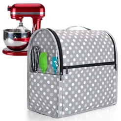 Luxja Dust Cover For 6-8 Quart KitchenAid Mixers (with Clear Side Zipper Pockets), Dust Cover With Top Handle For 6-8 Quart Stand Mixers And Extra Accessories, Gray Dots