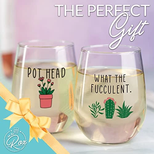 Succulent Plant Cactus Gifts For Women- Set Of 2 Funny Wine Glasses 15oz - Plant Lover Gift Mug - What The Fucculent- Pot Head Crazy - Plant Lady Wine Glass Tumbler - Custom Stemless Wine Glasses 3 Succulent Plant Cactus Gifts For Women- Set Of 2 Funny Wine Glasses 15oz - Plant Lover Gift Mug - What The Fucculent- Pot Head Crazy - Plant Lady Wine Glass Tumbler - Custom Stemless Wine Glasses - Image 3