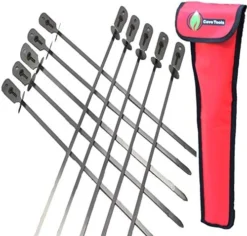 Skewers Set - 10 Stainless Steel Wide BBQ Kebob Sticks For BBQ Grill - Flat Metal With Food Remover Disc - BBQ Accessories, 12 Inch -Kitchen Island Sale 511DZnJ0teL. AC