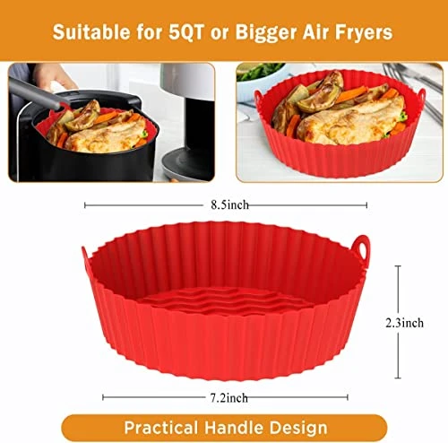 G3 Kitchenware 2-Pack Air Fryer Silicone Liners | Non-Stick Reusable Silicone Air Fryer Liners| Air Fryer Silicone Pot Baking Tray Basket| 8.5 Inch, 5QT – 8QT (Pink&Red) 2 G3 Kitchenware 2-Pack Air Fryer Silicone Liners | Non-Stick Reusable Silicone Air Fryer Liners| Air Fryer Silicone Pot Baking Tray Basket| 8.5 Inch, 5QT – 8QT (Pink&Red) - Image 2