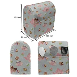 Ambesonne Tea Party Stand Mixer Cover, Cupcakes Cookies And Flowers On Polka Dotted Background Britain Tradition, Kitchen Appliance Organizer Bag Cover With A Pocket, 6-8 Quarts, Multicolor -Kitchen Island Sale 511IMT84VLL