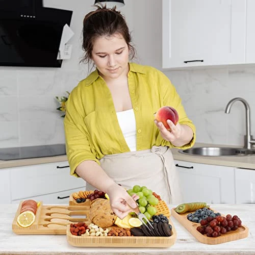 Bamboo Charcuterie Boards Cheese Board Knife Set,13"x 13" Charcuterie Board 13"x6.3" Side Tray X2,Gift For Mom Couples House Warming Gifts New Home Bridal Shower Bridesmaid Gifts 5 Bamboo Charcuterie Boards Cheese Board Knife Set,13"x 13" Charcuterie Board 13"x6.3" Side Tray X2,Gift For Mom Couples House Warming Gifts New Home Bridal Shower Bridesmaid Gifts - Image 5