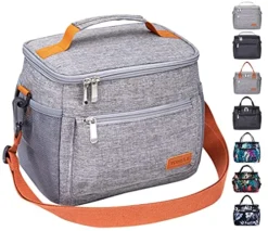 Insulated Lunch Bag Reusable Cooler Tote Bag, Soft Freezable Lunch Box Holder, Durable Portable Leakproof Thermal Lunch Container For Women Men Office Work Picnic Travel Beach, GRAY