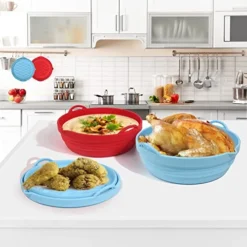 7.5 Inch Air Fryer Silicone Liners, Upgraded Foldable Silicone Air Fryer Liner, Air Fryer Silicone Pot Reusable Non-Stick, Silicone Air Fryer Basket For 3-5 QT Air Fryers (Blue) -Kitchen Island Sale 511xkcGbgAL