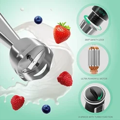 5-in-1 Immersion Blender - 9 Speed Ultra Powerful Stainless Steel Hand Mixer For Kitchen - Electric Handheld Stick Frother - Chop/Grind/Whisk/Froth/Blend - Turbo Mode - Food Grinder + Container -Kitchen Island Sale 511xzFyTNGS