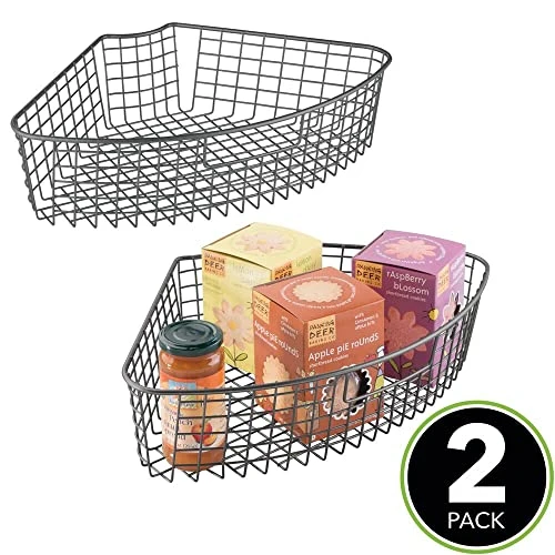 Wire Basket For Corner Cabinet Lazy Susan With Front Handle - Kitchen Cabinet, Shelf, And Pantry Corner Bin - 1/4 Wedge Organizer For Lazy Susan - Concerto Collection - 2 Pack - Graphite Gray 2 Wire Basket For Corner Cabinet Lazy Susan With Front Handle - Kitchen Cabinet, Shelf, And Pantry Corner Bin - 1/4 Wedge Organizer For Lazy Susan - Concerto Collection - 2 Pack - Graphite Gray - Image 2