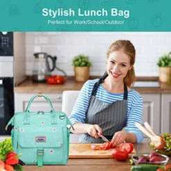 Weiatas Lunch Bag For Women Large, Insulated Leakproof Lunch Box, Reusable Wide-Open Lunch Tote Cooler Bag Lunch Purse With Shoulder Strap For Work, Beach, Picnic (Green)