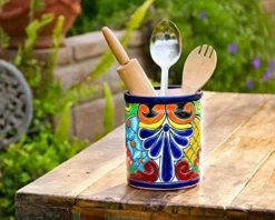 Ceramic Large Utensil Holder Spatula Crock Kitchen Counter Organizer Mexican Pottery Utensils Tools Caddy Spoon Rest White Ceramic (Cobalt Large (7.5"H X 6"W)) -Kitchen Island Sale 513D6NS3d2L. AC