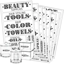 Farmhouse Bathroom Beauty Organization Labels – 72 Bathroom & Makeup Organization Preprinted Sticker. Water Resistant, Canister Labels. Jar Decals Bath Storage (Set Of 72 – Bathroom)