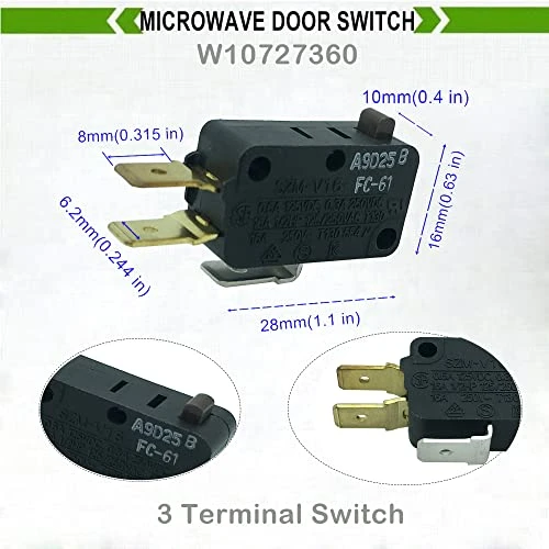 W10727360 & W10269458 & W10269460 Microwave Door Switch Replacement For Whirlpool Microwave SZM-V16-FC-61 SZM-V16-FC-62 SZM-V16-FC-63 2 W10727360 & W10269458 & W10269460 Microwave Door Switch Replacement For Whirlpool Microwave SZM-V16-FC-61 SZM-V16-FC-62 SZM-V16-FC-63 - Image 2
