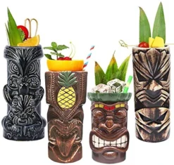 Tiki Mugs Cocktail Set Of 8 - Ceramic Tiki Mugs Hawaiian Party Cute Exotic Cocktail Glasses Hawaiian Tiki Mug - TKSET0080 (8pcs) -Kitchen Island Sale 514YypkuUDL