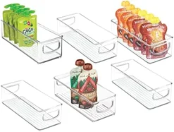 Plastic Stackable Small Organizing Bin Kitchen Pantry Cabinet, Refrigerator, Freezer Food Organization Storage Bins With Handles, Drawer Container Organizer, Ligne Collection, 6 Pack - White -Kitchen Island Sale 514nvDQq0L. AC